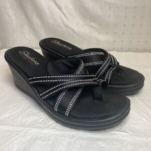 Skechers Sandals‎ Womens 6 Cali Rumblers Wedge Thong Black Studded Memory Foam